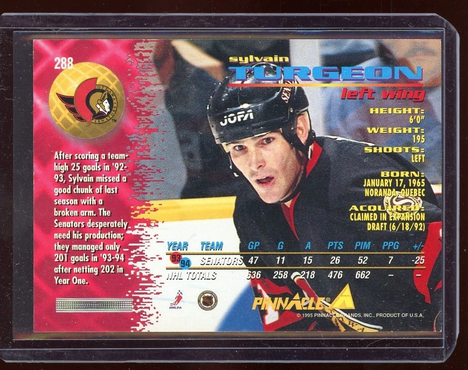 1994-95 Pinnacle #288 Sylvain Turgeon/with young Patrick Kane - Image 2 of 2