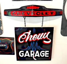 50's Hot rod Truck Hood Ornament Chevy Garage Sign pinstriped Kustom Kulture Art