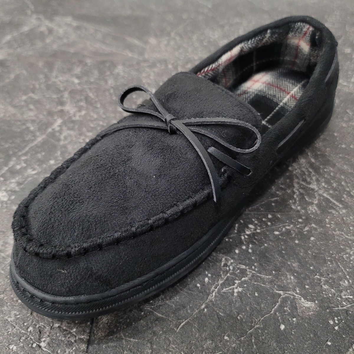 Gold Toe Men's Slippers W/memory Foam Black And Plaid [M 9]