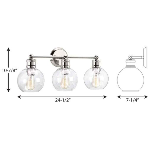 Progress Lighting Hansford 3-Light Polished Nickel Clear Glass Vanity Light - Picture 6 of 13