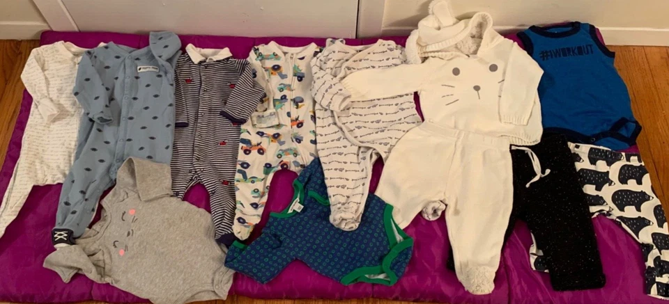 Baby Boy 12 pcs 3-6 Months Sleep & Play Footed One-Piece Bodysuit pants tops 4A Foto 2 de 4