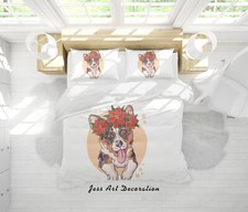 3D Dog Floral Hand Drawn Kids Quilt Cover Set Duvet Cover Bedding Pillowcases