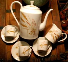 LIMOGES Antique Coffee Pot Set FRANCE 8 pc- Porcelain Cups Saucers, Creamer EXC