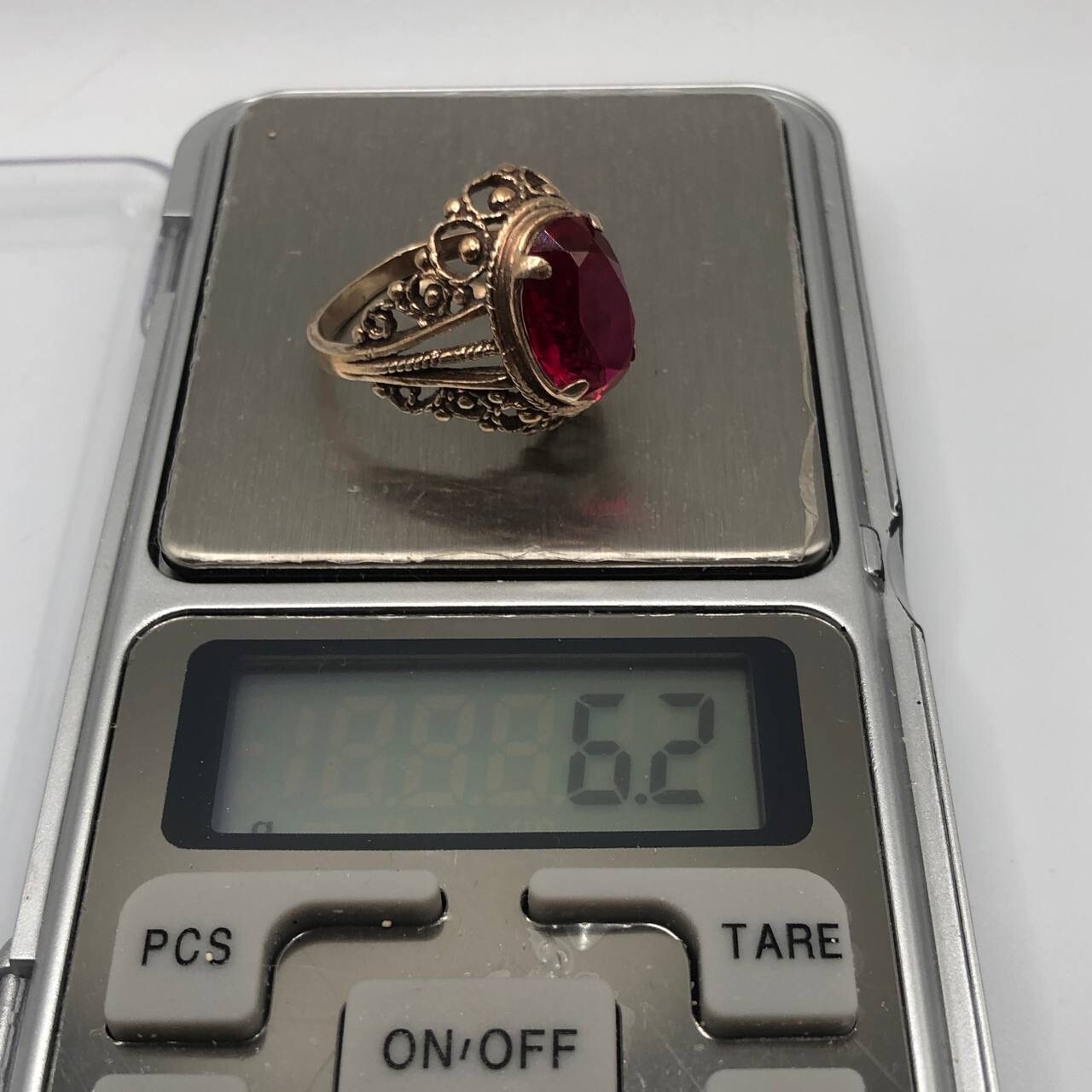 Vintage Gilding Soviet Ring Ruby Silver Size 9 us… - image 3