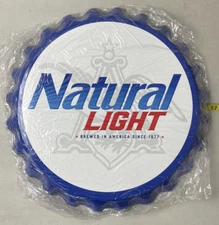 Natural Light Bottle Cap Tin Metal Sign 16" Diameter Garage Man Cave Bar Wall