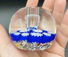 Millefiori Art Glass Paper Weight Bright Blue and White Flowers — photo 7