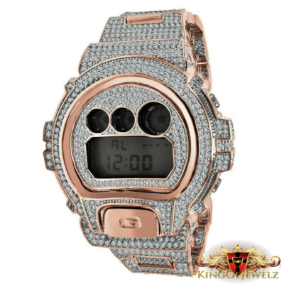 Simulated Diamonds Fully Iced Out G Shock Rose Gold Tone Finish