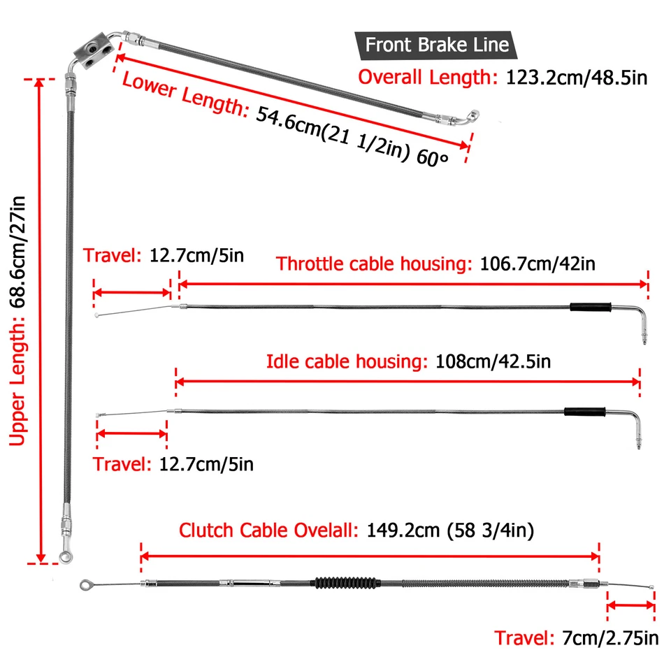 10"-12" Handlebar Cable Kit For Harley Sportster Iron XL883N 1200NS 2014+ ABS - Image 2 of 4