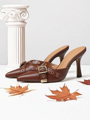 Elegant Women Pumps Stiletto Heels Slingbacks Point Toe Buckle Mules en