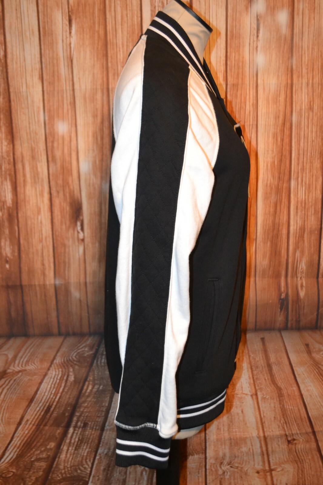 True Religion Women's Black White Snap Button Lettermans Varsity Jacket Sz S thumbnail 7