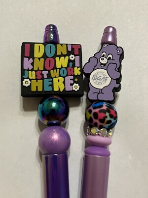 2 Beaded Pens Purple I Don t Know I Just Work Here Official IDGAF Day Bear