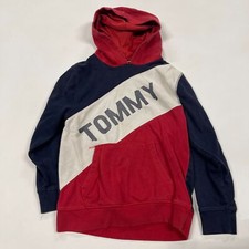 Tommy Hilfiger Hoodie Kids M 12/14 Red Blue Fleece Lined Spell Out Pockets