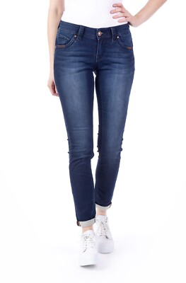BLUE MONKEY JEANS  B- WARE BLAUTÖNE  GRAU SKINNY CROPPED  KNOPFLEISTE UMSCHLAG