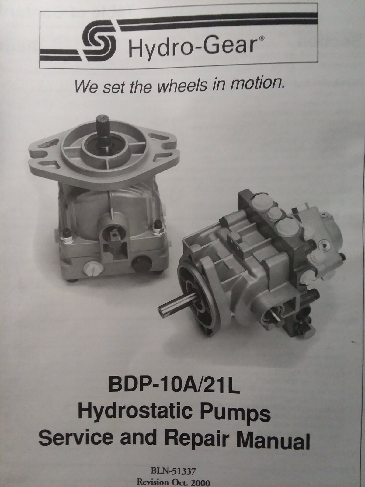 HydroGear BDP10A/21L Hydrostatic Pump Service Manual Professional