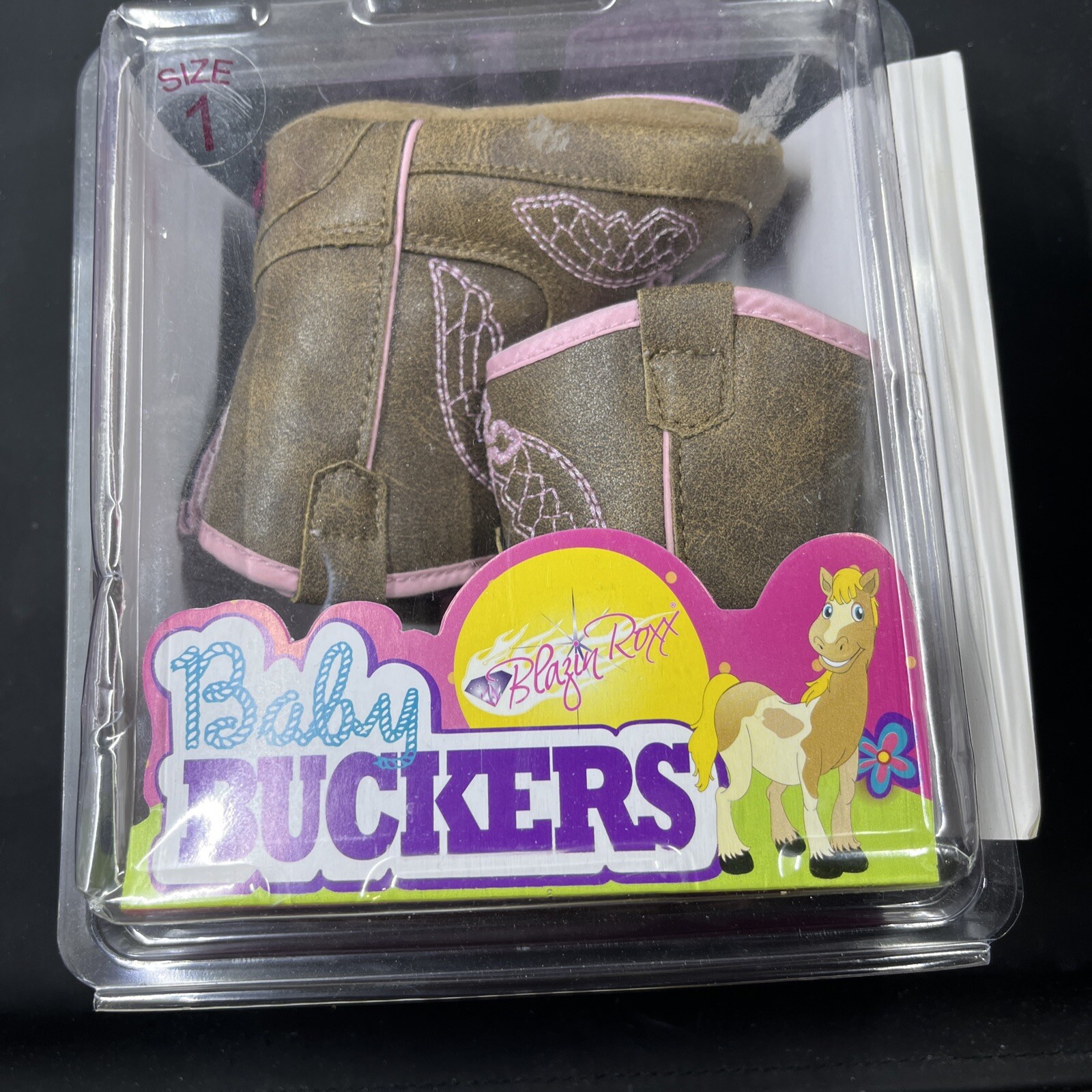 Blazin Roxx Western Gracie Bucker Boots Metallic Pink Cross Infant Brown Sz 1