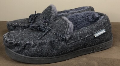 BEARPAW Men's MOC II Gray Slippers (1295M-055) Size Comfort Sheepskin  Wool