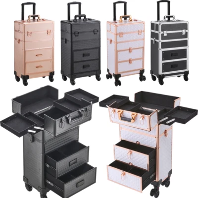 Makeup Trolley 4 in 1 Beauty Trolley Case +2 Drawers Hairdressing Case on Wheels