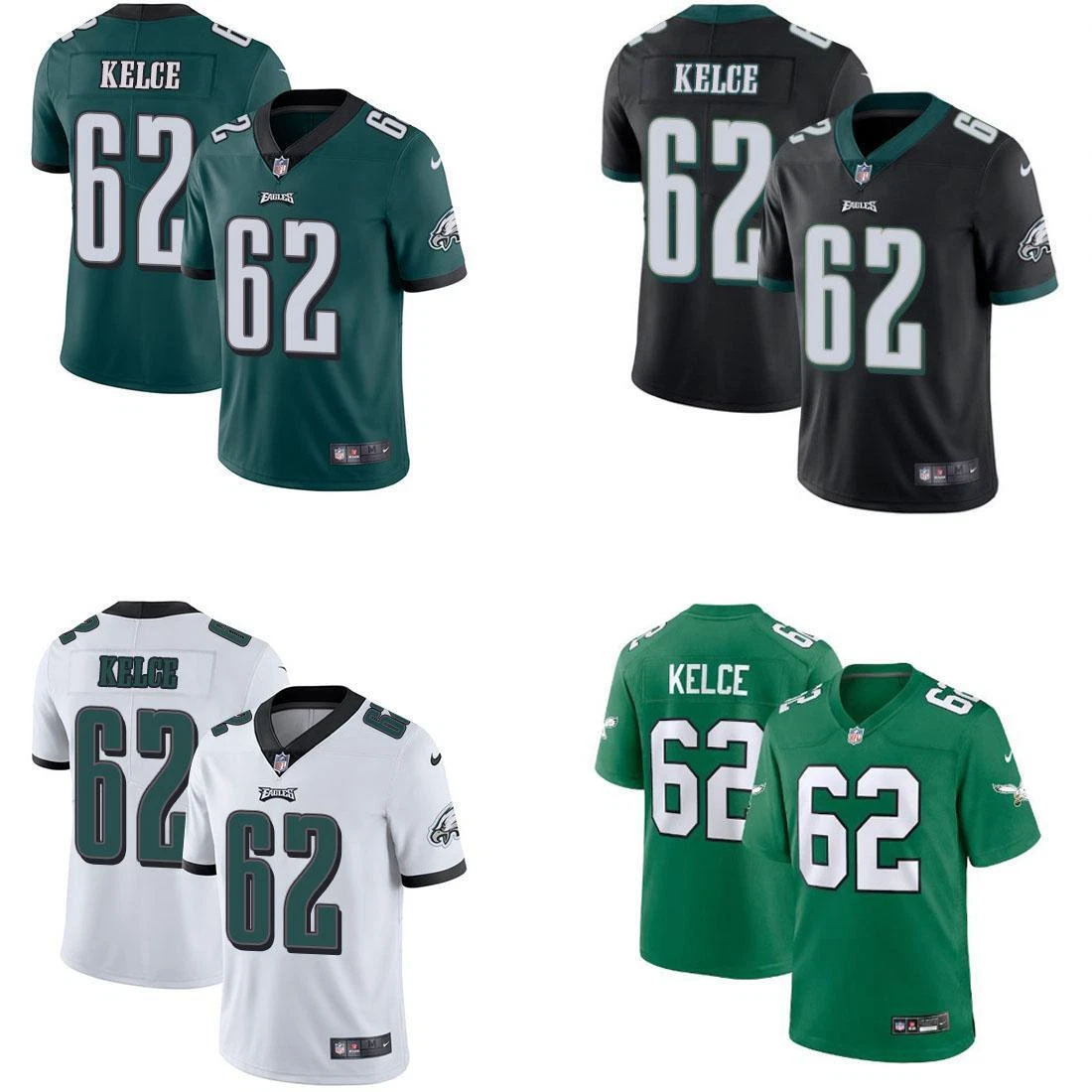 Jason Kelce Eagles Men stitched Jersey White / Black / Green / Kelly Green