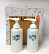 Pfaltzgraff Yorktowne Condiment Dispensers / Ketchup & Mustard Pumps NEW NOS