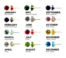 14K Solid Yellow Gold Birthstone Round Stud Earrings Simulated CZ w Screw Back