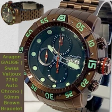 55mm Brown Bracelet GAUGE | Swiss Valjoux 7750 Auto Chrono LE#35/50 ARAGON Watch