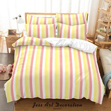 3D Stripe White Pink Yellow Quilt Cover Set Duvet Cover Bedding Pillowcases