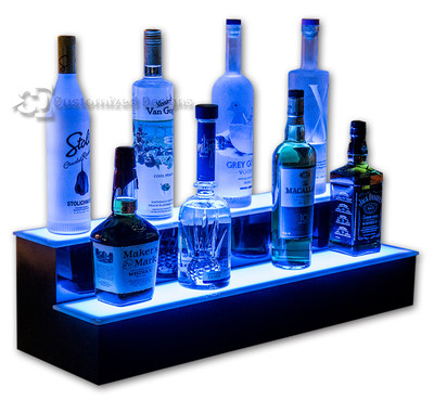 34'' 2 Step Tier LED Lighted Shelves Illuminated Liquor Bottle Bar Display Stand