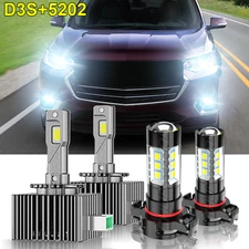 Para For Chevy Traverse 2019-2021 D3S LED faro + 5202 luz antiniebla set 4 6000K
