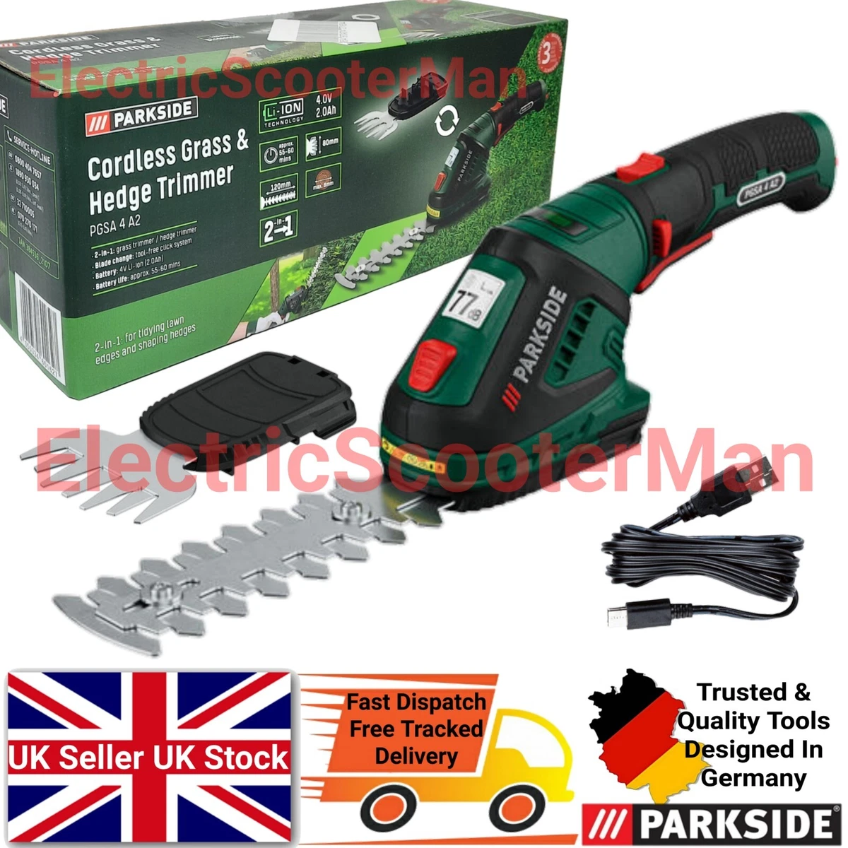 Parkside 4V Cordless Grass Hedge Trimmer 2in1 Shaping Tidying