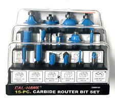 15-Pc Tungsten Carbide Router Bit Set for Woodworking 1/4  Shank, CDBR15P