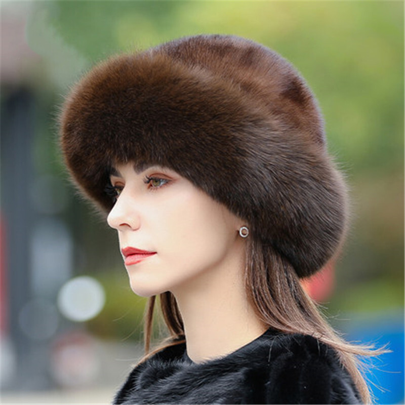 Women Real Mink Fur Whole Full Mink Fur Hat Warm Cap Bucket  display picture 1