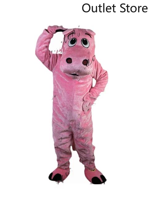 Halloween Dibujos Animados Rosa Hipopótamo Mascota Disfraz Dibujos Animados Juegos con disfraces Vestido de Fiesta Navidad Foto 3 de 4
