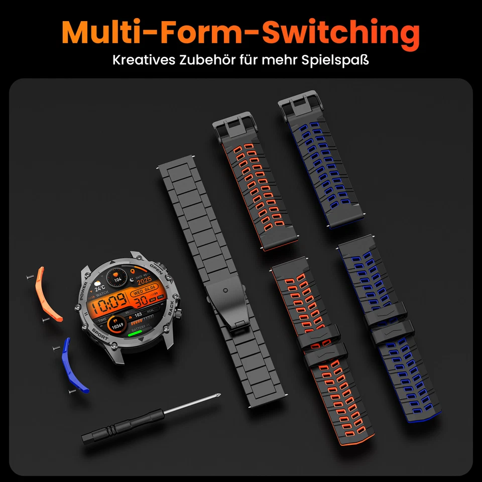 1,52" Smart Watch Für Herren (Antwort / Anruf) Militärsportuhr mit 3 Armbändern - Bild 3 von 4