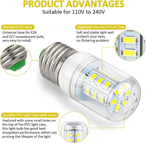 Bombilla LED de maíz para refrigerador Frigidaire Kenmore 5304511738 4 piezas E27 3,5 W - Imagen 7 de 22
