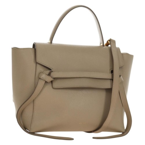 CELINE Belt Bag Micro Hand Bag Leather 2way Beige Gold Auth 185805M
