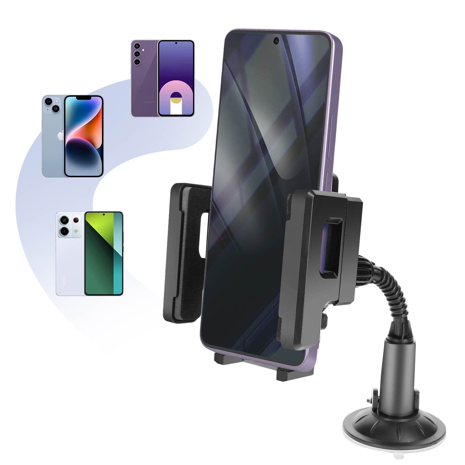 Support smartphone voiture anti-vibration à bras flexible long - 4