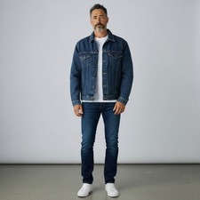 Vtg Levi Strauss Blue Denim Trucker Jacket USA Green Flannel Lined Mens Size XL