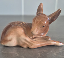 Brown Glazed Ceramic Pottery Deer Fawn Ornament Figurine, Unmounted, Lying Down