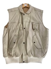Gilet vintage anni 80/90 in pelle panna - giacca senza maniche - unisex taglia XL