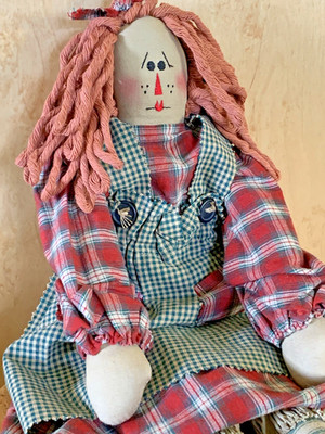 VINTAGE 1998 SANIBEL RAG DOLL W/ RED MOP HAIR Boyds Bears 100% Cotton 18'' VGC