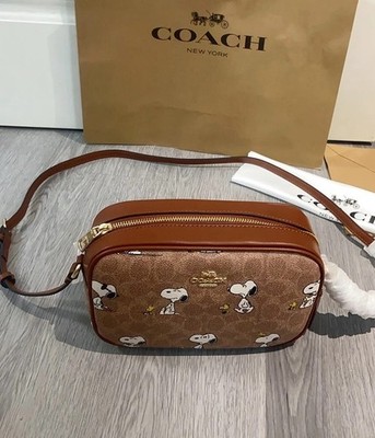 COACH x PEANUTS CBM27 Jamie Camera Bag Signature Canvas Leather Snoopy Outlet