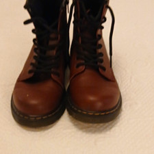 Dr Martin Red Leather Lace-Up Combat Ankle Boots UK 3 Low Block Heel