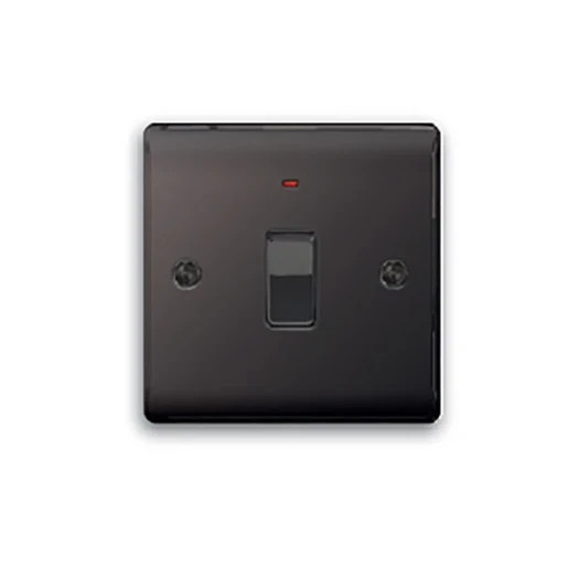 BG / Newlec 1 Gang Switch 20amp Switch Raised Edge 20A DP Black Nickel LED