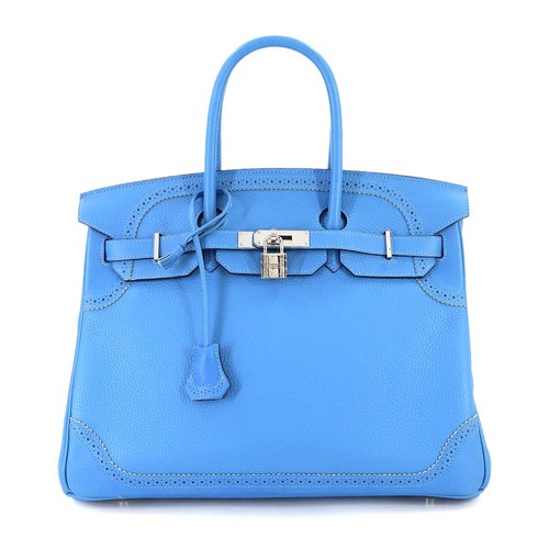 HERMES Birkin 35 Ghillies Taurillon Clemence Ever color Blue Paradise 90314540