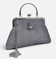 Grey clutch. Vintage handbag. Evening purse bag. Velvet handbag. Grey handbag