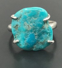 Sleeping Beauty Turquoise ring, solid Sterling Silver uk size R. Natural. New