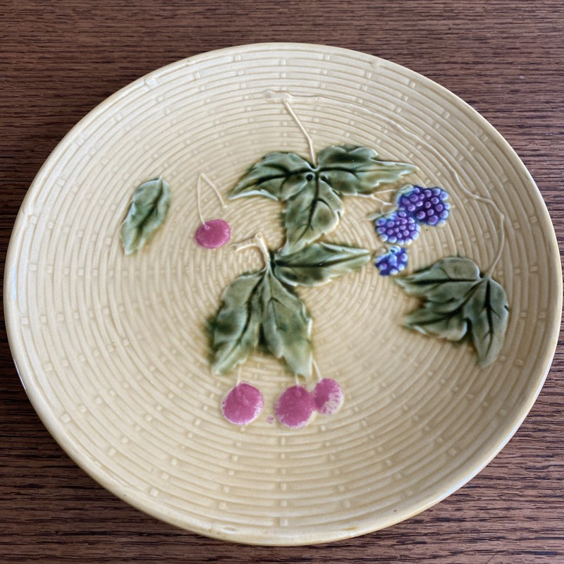 Vtg. G Zells Baden Blue Fruit Basket Weave Pottery Plate Germany 9.25" W 1900's