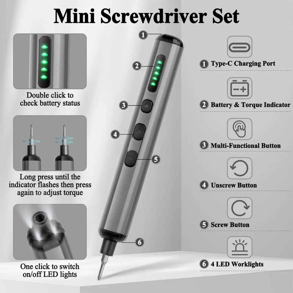 68 IN 1 Mini Akkuschrauber Elektroschrauber Schraubendreher Satz Stabschrauber - Bild 4 von 4