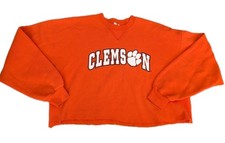 Vtg Clemson Tigers NCAA Women's Crewneck Cropped Hand Cut Sweatshirt Orange