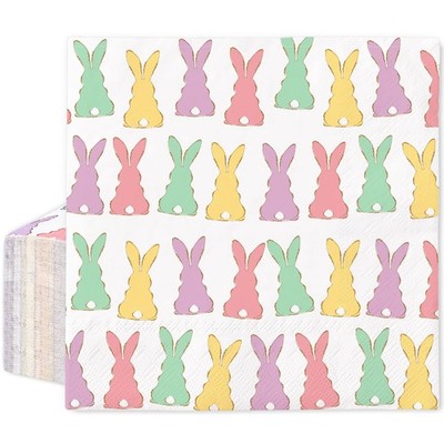 50 Pcs Easter Paper Napkins Disposable Napkin Pastel Bunny Rabbit Luncheon Dinne